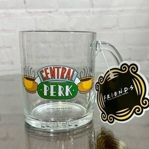 “FRIENDS” 16 oz glass mug with “Central Perk” logo on it.